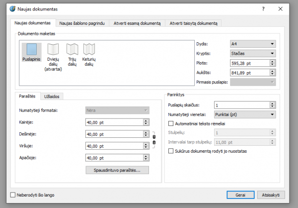 Naujas dokumento sukūrimas